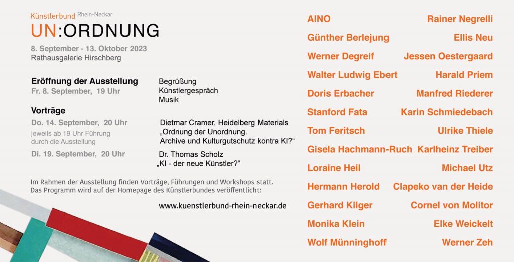 Einladung zur Eröffnung der Ausstellung „UN-ORDNUNG“ am 08. September 2023 um 19 Uhr in der Rathausgalerie Hirschberg