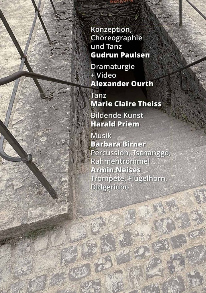 Konzeption, Choreographie, Tanz: Gudrun Paulsen | Dramaturgie, Video: Alexander Ourth | Tanz: Marie Claire Theiss | Bildende Kunst: Harald Priem | Musik: Barbara Birner, Armin Neises